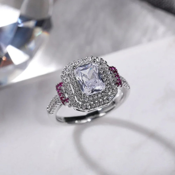 😍Romantic Radiant Shiny Zircon Hollow Silver Ring Women for Women, L097 - Picture 6 of 6